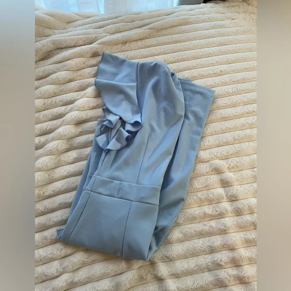 New Money RUFFLED BLUE PENCIL DRESS - Picture 4 of 15